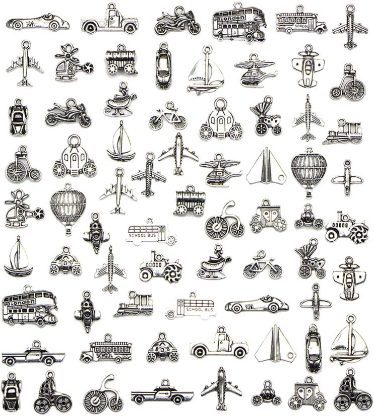 EXCEART Womens Travel Accessories 70pcs Transportation Charms Silver Vehicle Plane Building Travel Pendant Bulk DIY Jewelry Craft Supply for Necklace Bracelet Keychain Womens Car Accessories