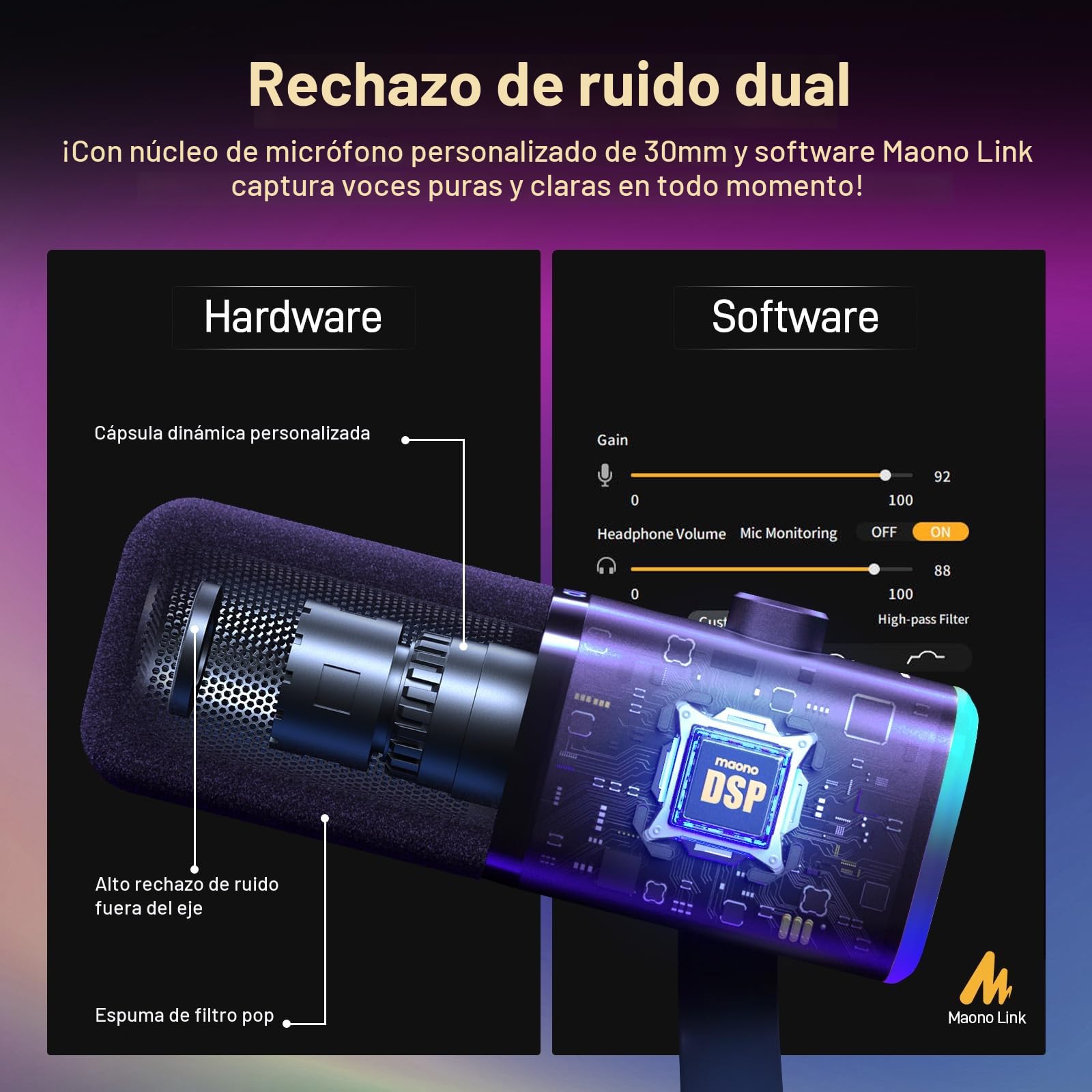 MAONO Micrófono dinámico para Juegos: micrófono dinámico USB XLR para computadora con Software-RGB para PC, Kit de micrófono para Gamer-Podcast, para Estudio de grabación de Streaming