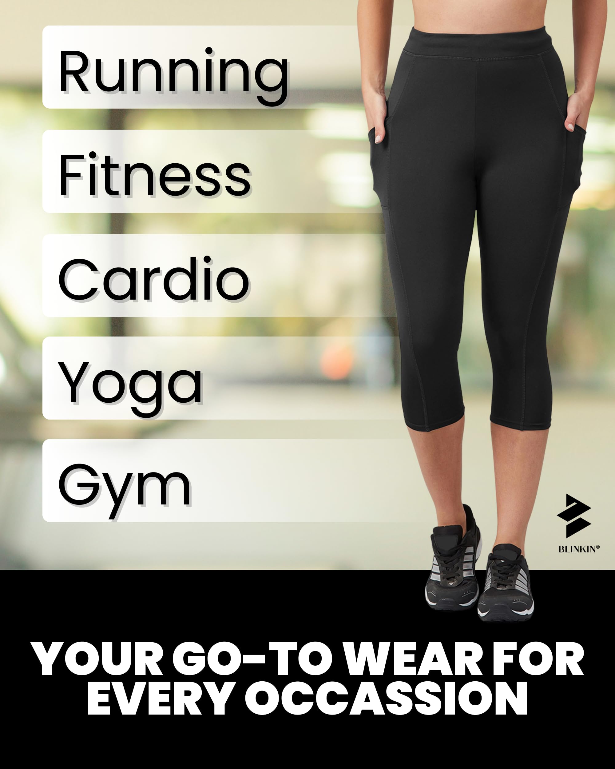 BLINKIN 3/4th Gym Pants for Women Workout, Capri for Women with Side Pockets - Ultimate Active wear Capris Tights for Women Workout|Yoga Pants for Women (Black,Size_5XL) - Image 7 thumbnail
