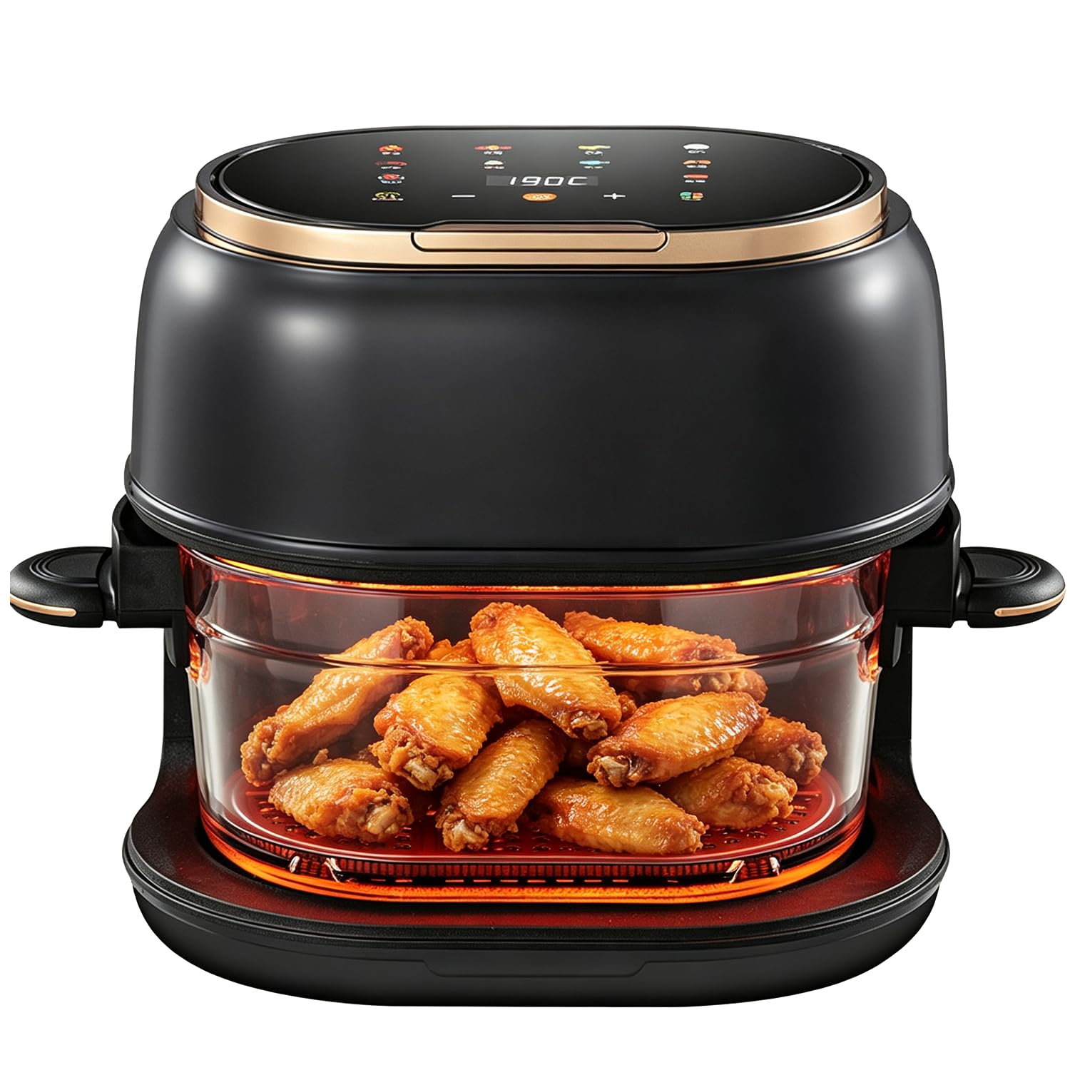 Freidora de aire caliente de 4 L, 1350 W, 9 en 1, multifuncional, pantalla táctil, con cesta de cristal y ventana, 8 programas inteligentes y temporizador de 24 horas, freír, asar, hornear para
