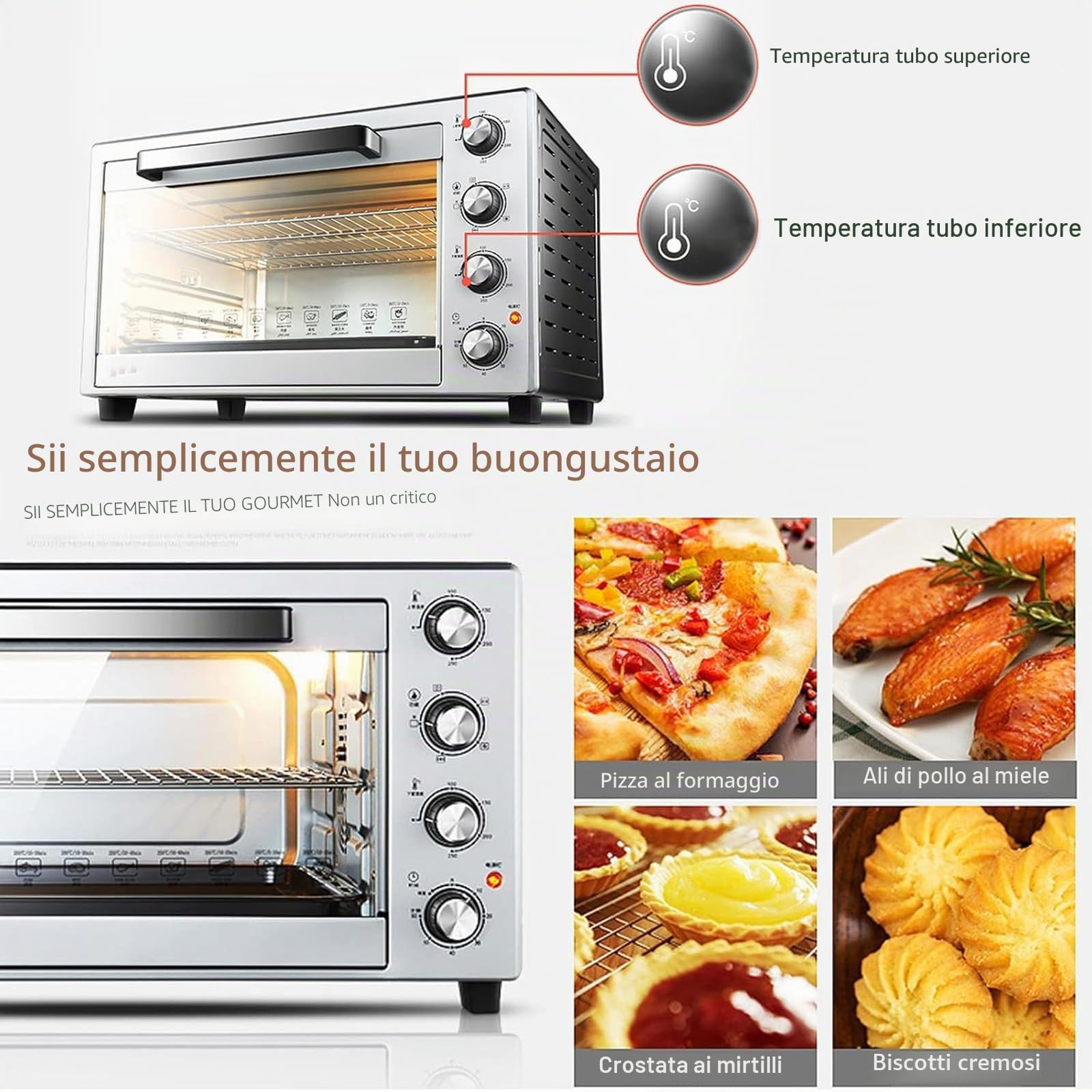 Forno friggitrice ad aria di grande capacità con 4 modalità di cottura e controllo della temperatura indipendente, ideale per uso familiare e ristorante