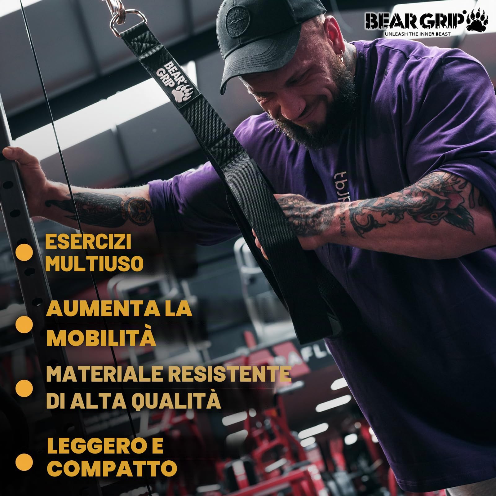 BEAR GRIP - Cinghia di Fissaggio della Corda per tricipiti, tiri del Cavo, allenamenti di Estensione del tricipite