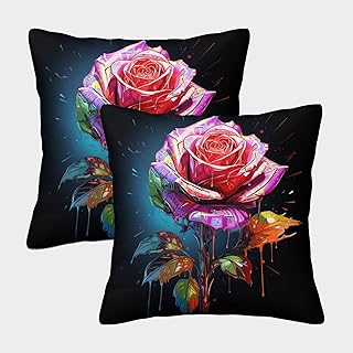Red Rose Cushion Cover 2 Pack Decorative Machine Washable Pillowcases Square Cushions with Invisible Zipper Cushion Covers...
