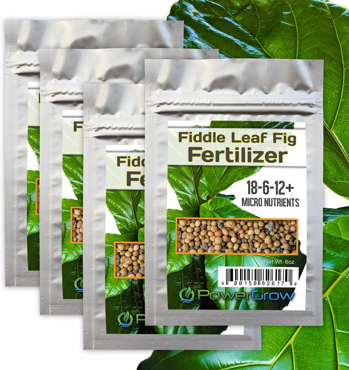 Fiddle Fig Fertilizer - Full Spectrum + Micro Nutrients - Slow Release Feeds for 8 Months - Bag is Over a Year Supply for Fiddle Leaf Fig Trees (Fiddle Fig Fertilizer - 6oz Bags 4 Pack)