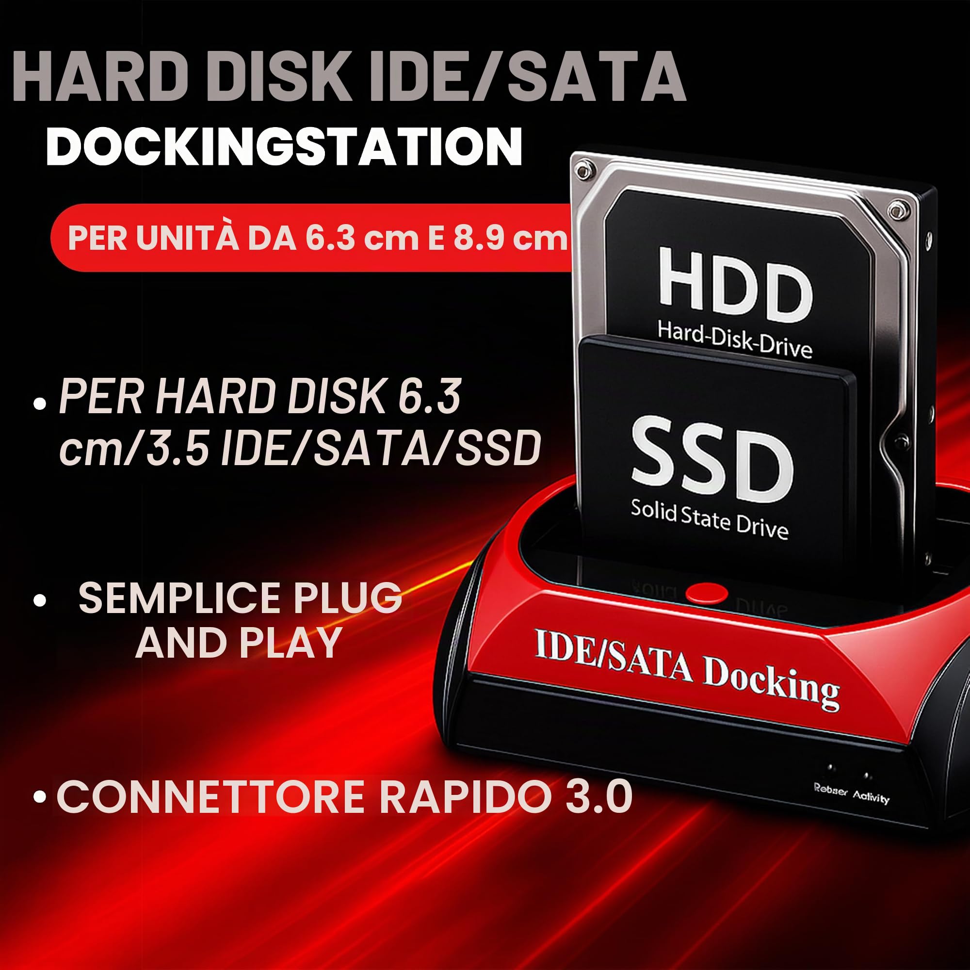 Retoo Docking Station SSD/HDD 2.5 o 3.5 Pollici, USB a IDE SATA I/II/III Dual-Bay Hard Disk, Funzione Clonazione per Dischi Rigidi Offline, nero