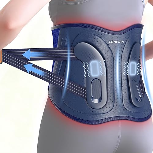 Almohadilla térmica inalámbrica de 68 pulgadas para aliviar el dolor de espalda con 5 calor y 6 vibraciones, masajeador de espalda baja con soporte