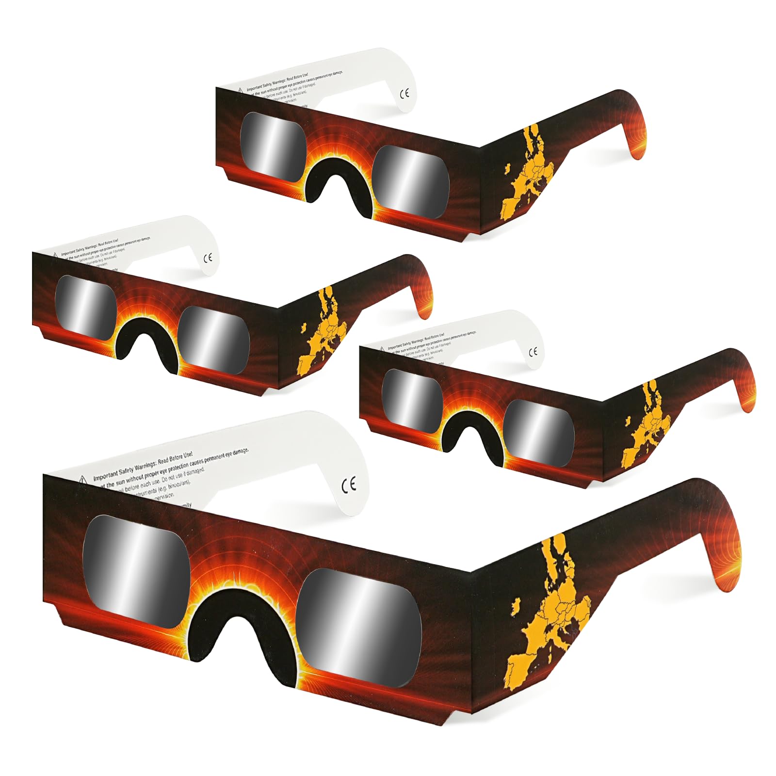 QIWEI gafas eclipse solar homologadas QW-SOZ5 [Pack de 4], Certificadas EN ISO 12312-2, Visores Solares Seguros para Observación Directa del Sol, Filtros de Alta Definición
