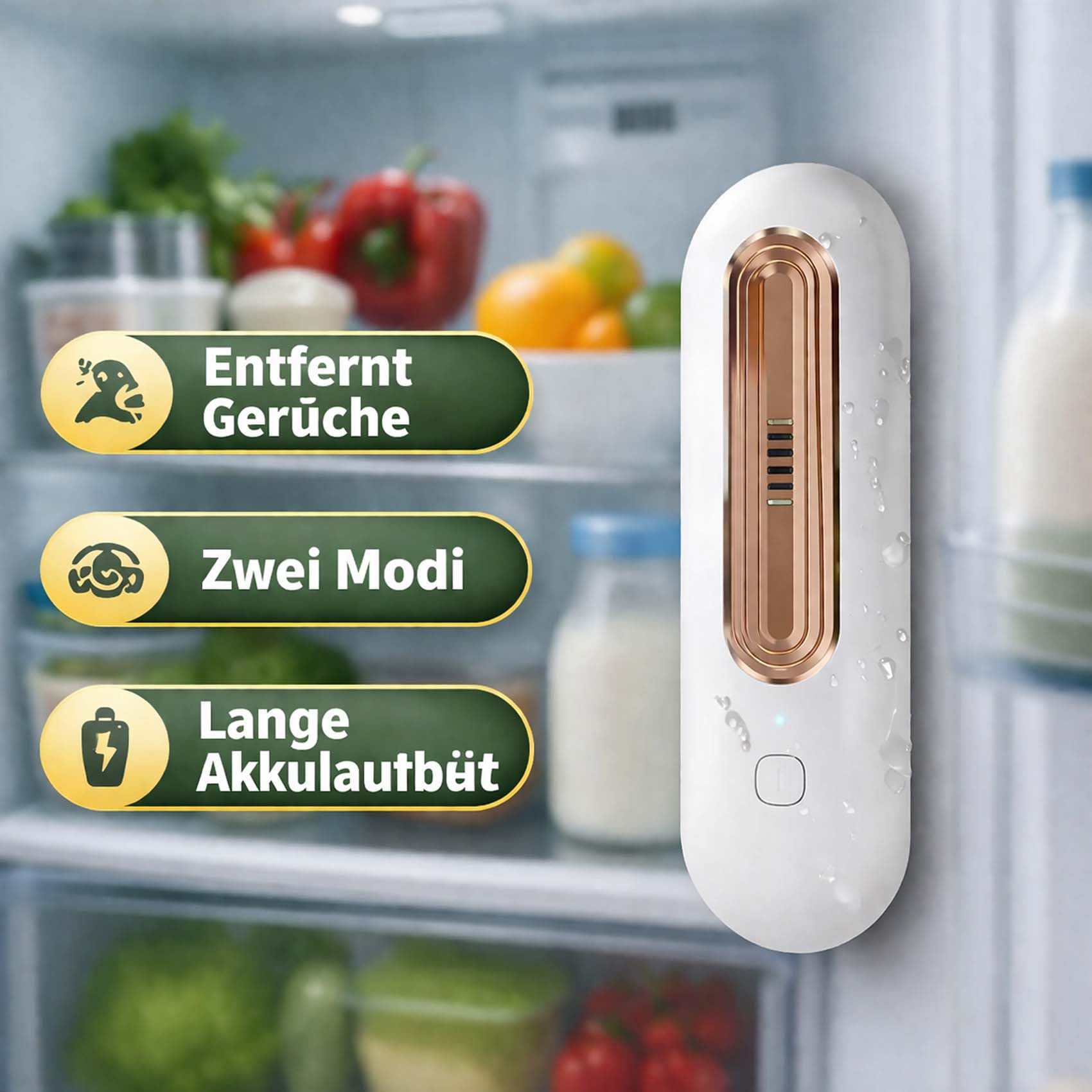 2 Stück Ozoori KüHlschrank Deodorierer, 2 Modi Ozoori füR KüHlschrank, Lufterfrischer, füR KüHlschrank, Kleiderschrank, Auto (Silber+gold)