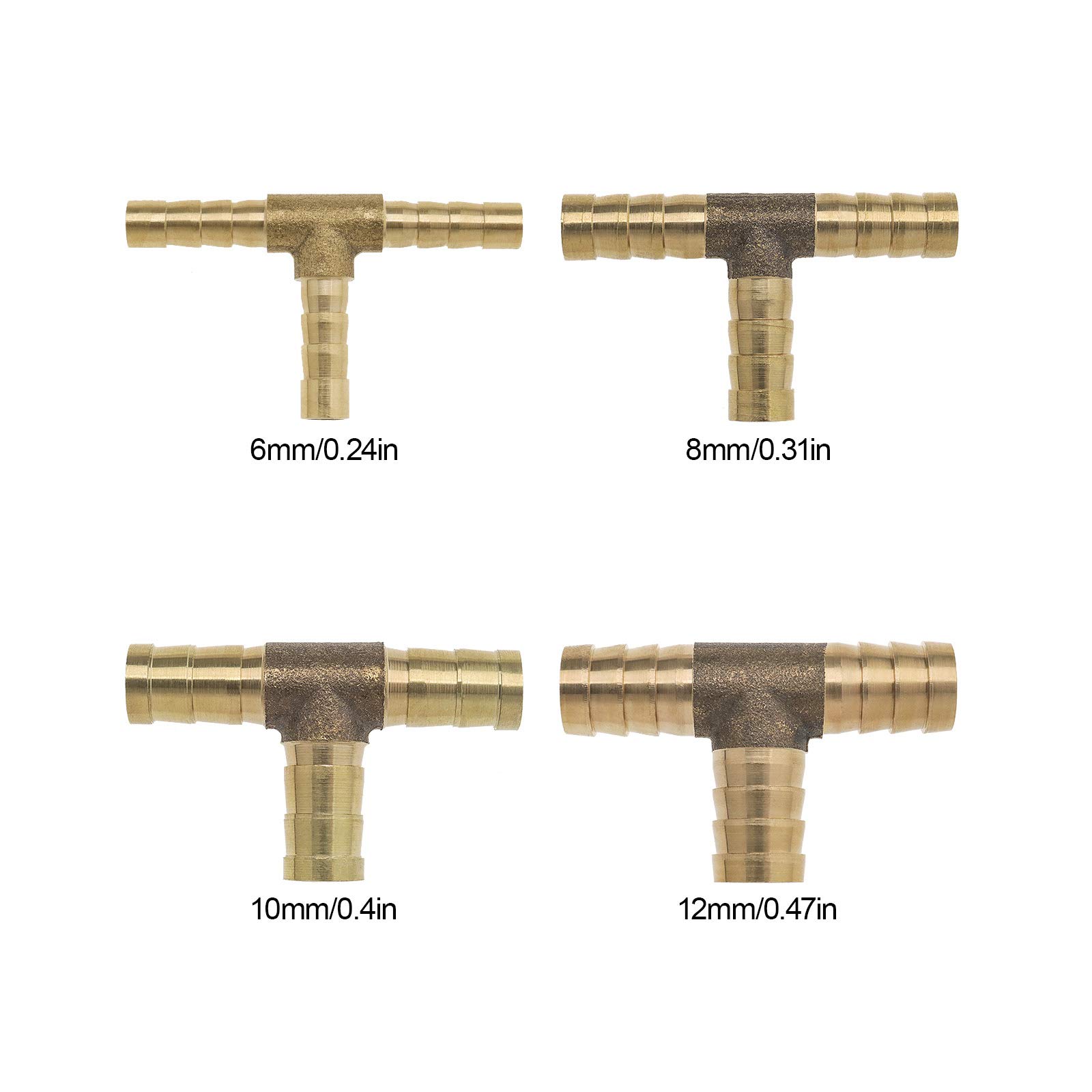 Tubo in ottone a forma di T Barba raccordo connettore a 3 vie per carburante aria acqua olio 6 mm 8 mm 10 mm 12 mm