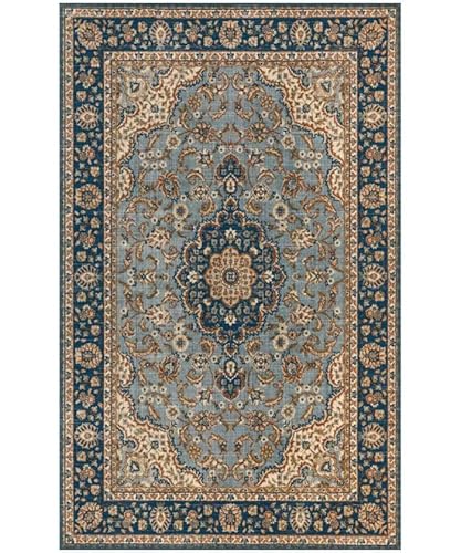 Pierre Tappeti Tappeto economico SILK 119 Azzurro per salotto soggiorno, disegno persiano orientale classico, vello lucente effetto seta, misura cm. 140x200