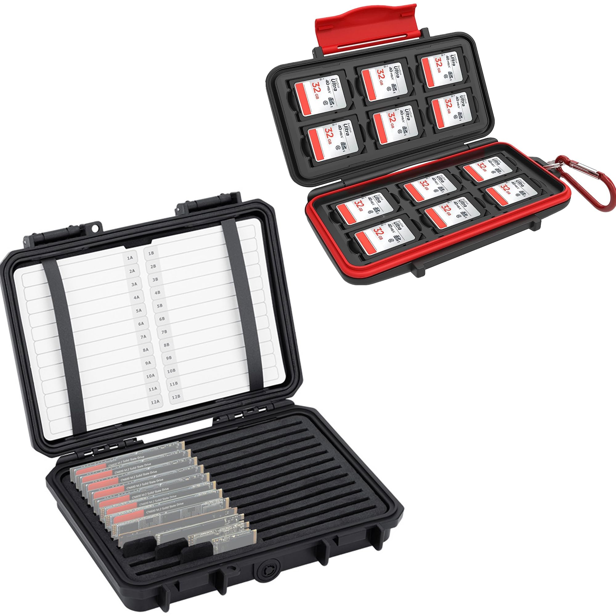 SD Card Case + SSD Card Case：SD Memory Card Case with M.2 NVMe SSD Card Case