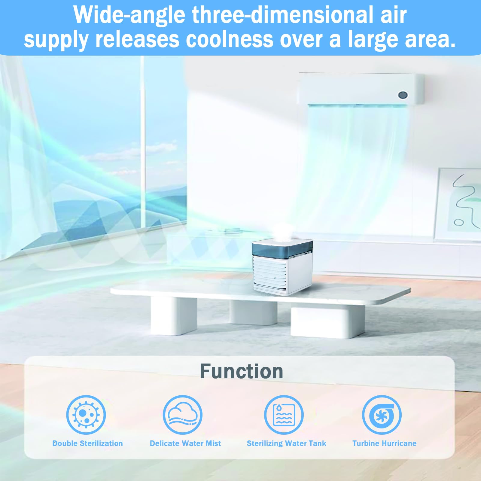 Mobile Klimageräte Mini Luftkühler, Mobile Klimaanlage, Air Cooler, Luftbefeuchter, USB Tragbare Klimaanlage Luftkühler für Büro, Persönlich Ventilator Mit Nachtlicht, für Wohnung & Büro