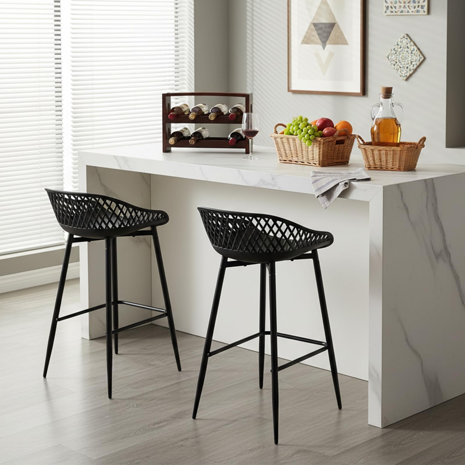 buybyroom Ensemble de 4 Tabourets de Bar avec Dossier, Ergonomiques et Réglables en Hauteur pour Cuisine, Restaurant, Comptoir - Noir (Style 1)