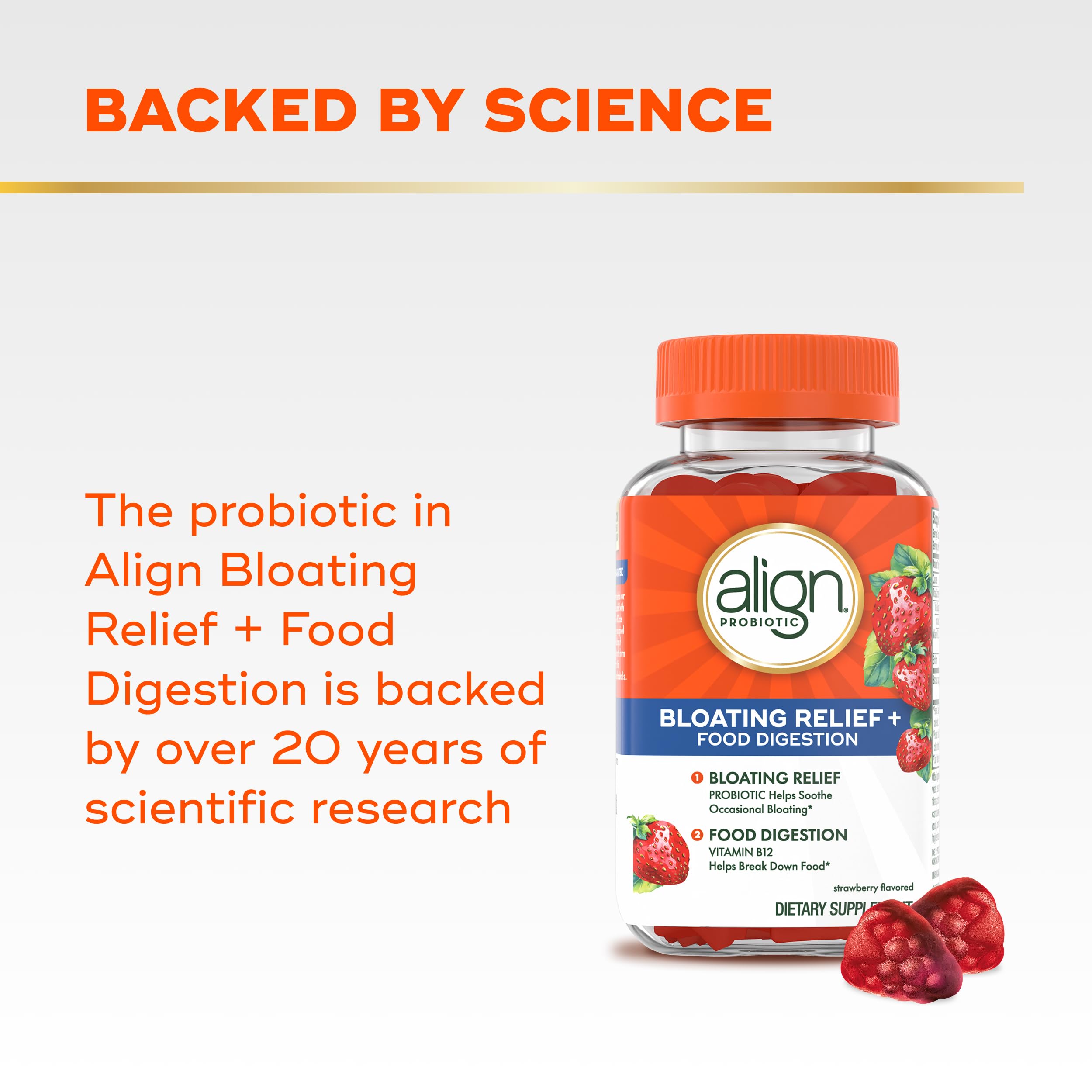Align Probiotic, Bloating Relief + Food Digestion, Probiotics for Women and Men, Probiotic Helps Soothe Occasional Bloating*, With Vitamin B12 to Help Break Down Food into Cellular Energy*,60 Gummies — Amazon image 5