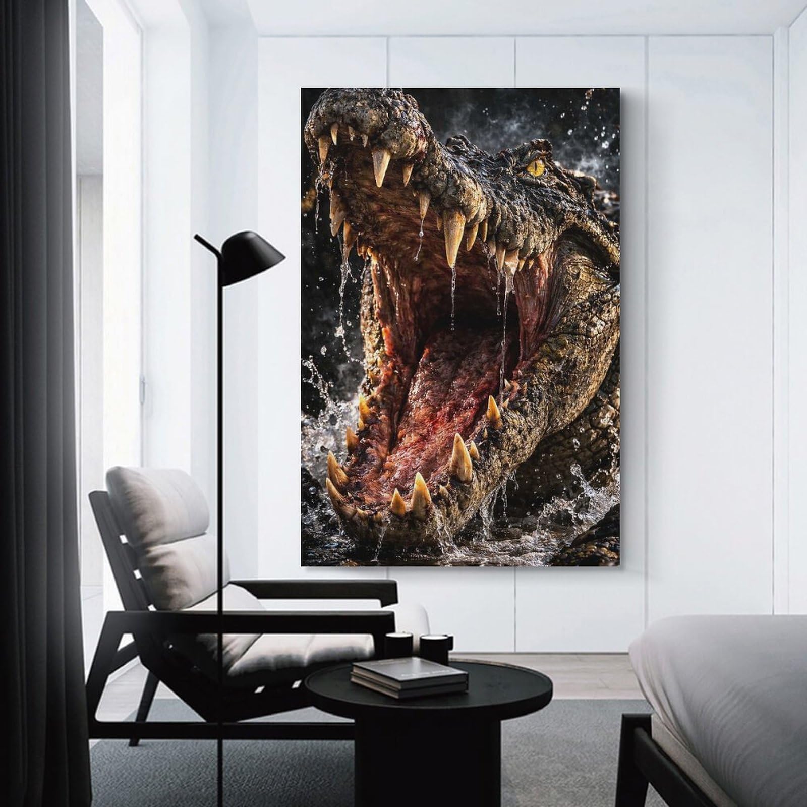 Junmoney Aggressive Crocodile with Mouth Open Wall Art Print 16x24inch(40x60cm), for Hallway, Entryway Or Landing, A Neat Decor Update for Hallways, for Everyday Interiors