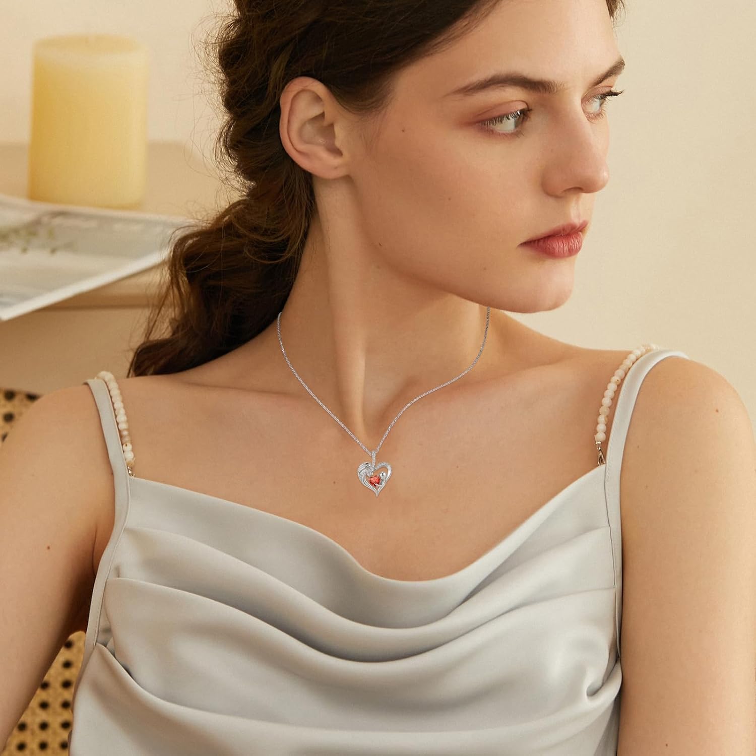 REDSUN Heart Birthstone Necklace Mother and Daughter/Son Pendant Necklace Heart I Love You Mom Jewelry Mothers Day Gifts for Mother Grandma Women Wife