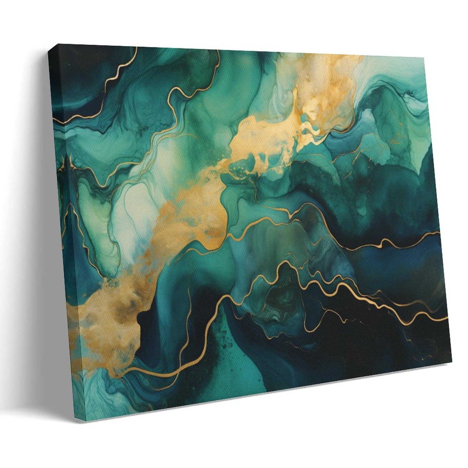 GMUKIFFY Watercolor Marble Painting on Canvas Wall Art Dark Green Textured Modern Stretched And Framed Canvas Prints Artwork for Home Decorations Ready to Hang Wall Decor 12x18inch(30x45cm)