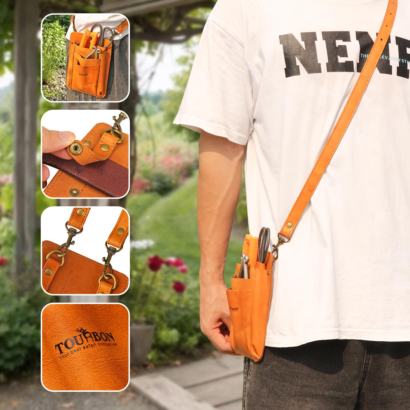 Tourbon de taille réglable en cuir souple pour outils de jardin, jardiniers, charpentiers, constructeurs