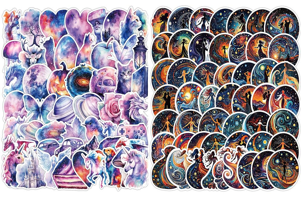 100 Pcs Starry Sky Stickers for Water Bottle,Phone,Guitar,Laptop,Skateboard,Luggage,Starlit Sky Nordic Style Stickers Waterproof Vinyl,Graffiti Decorate for Teens Girls Boys Child Motivate Gift