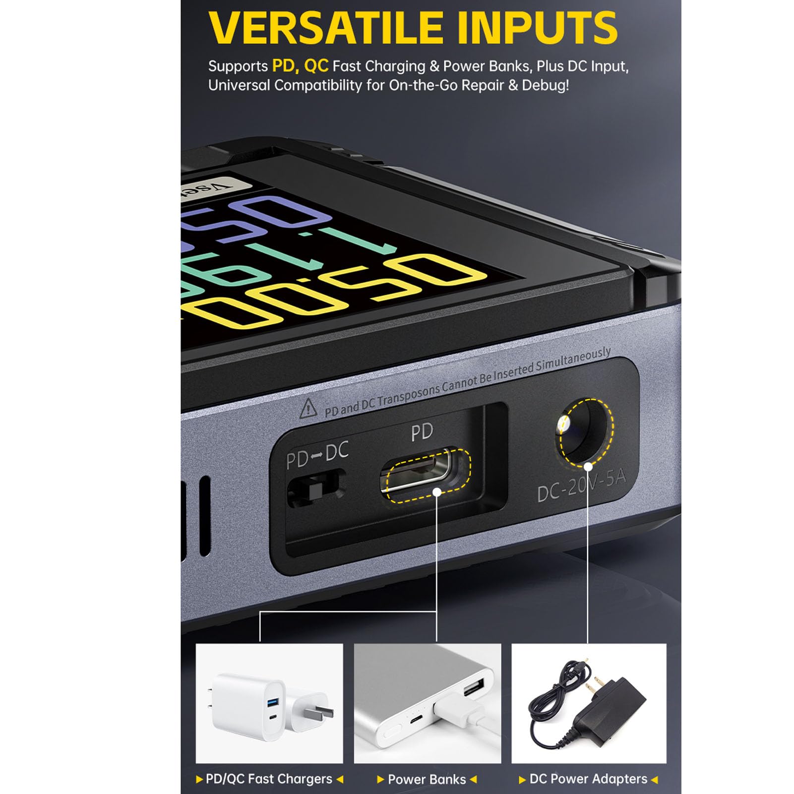 Generic Alimentatore DC Portatile CNC Uscita Stabile per Ricerca Sperimentale, Sviluppo Tecnico per Ricarica Rapida PD/QC, Materiale ABS