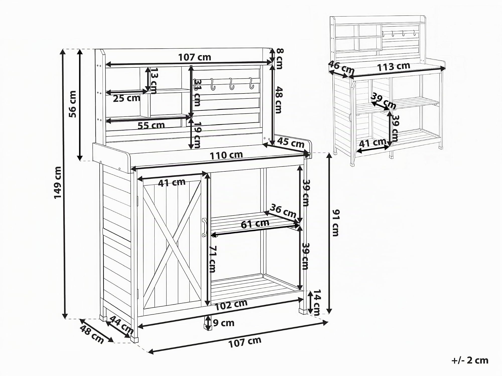 Pflanztisch mit Stauraum Tannenholz Eisen Hellbraun 113x46x148 cm Meldola
