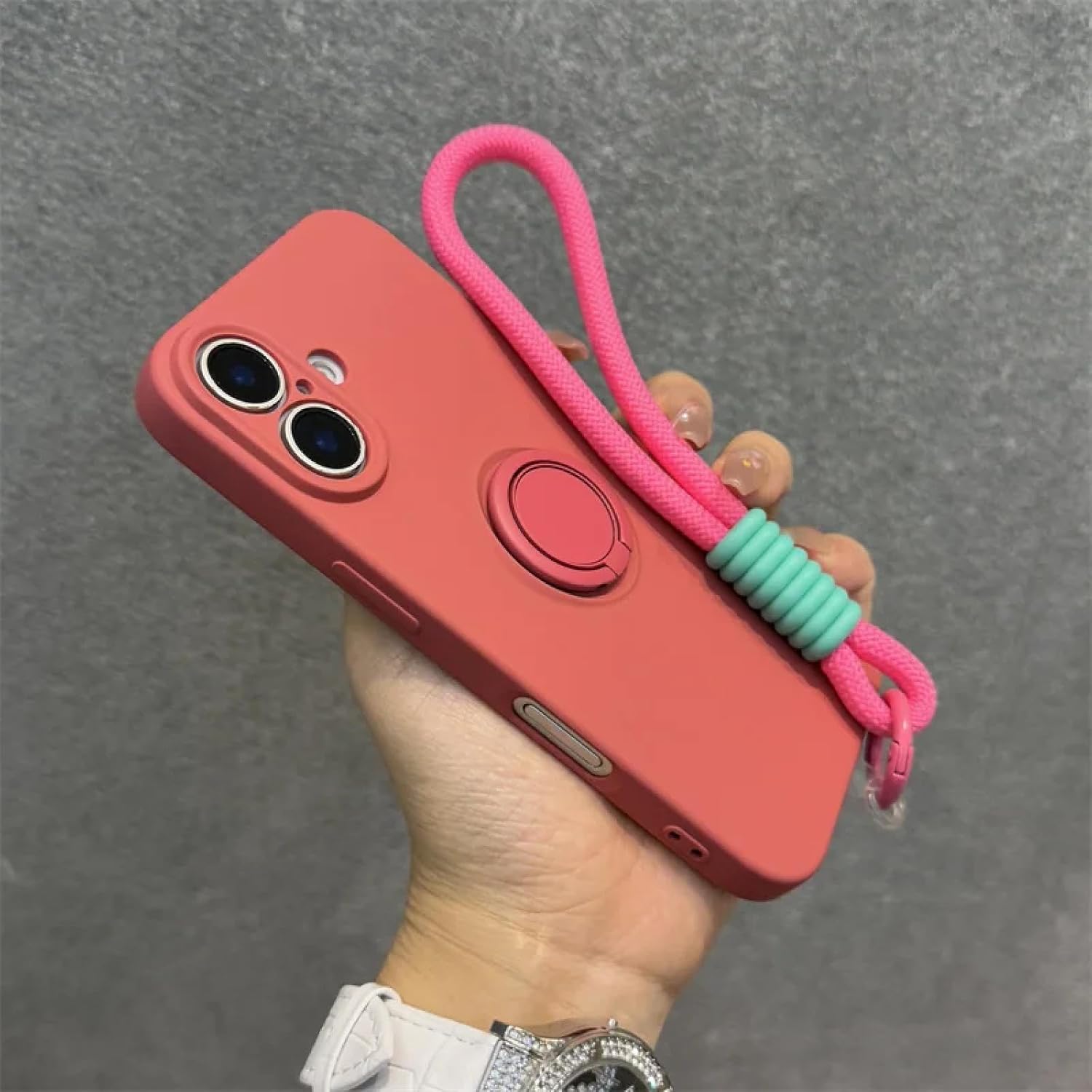 Liquid Silicone Finger Ring Holder Bracket with Wrist Strap(for iPhone 13 Pro/Purple)