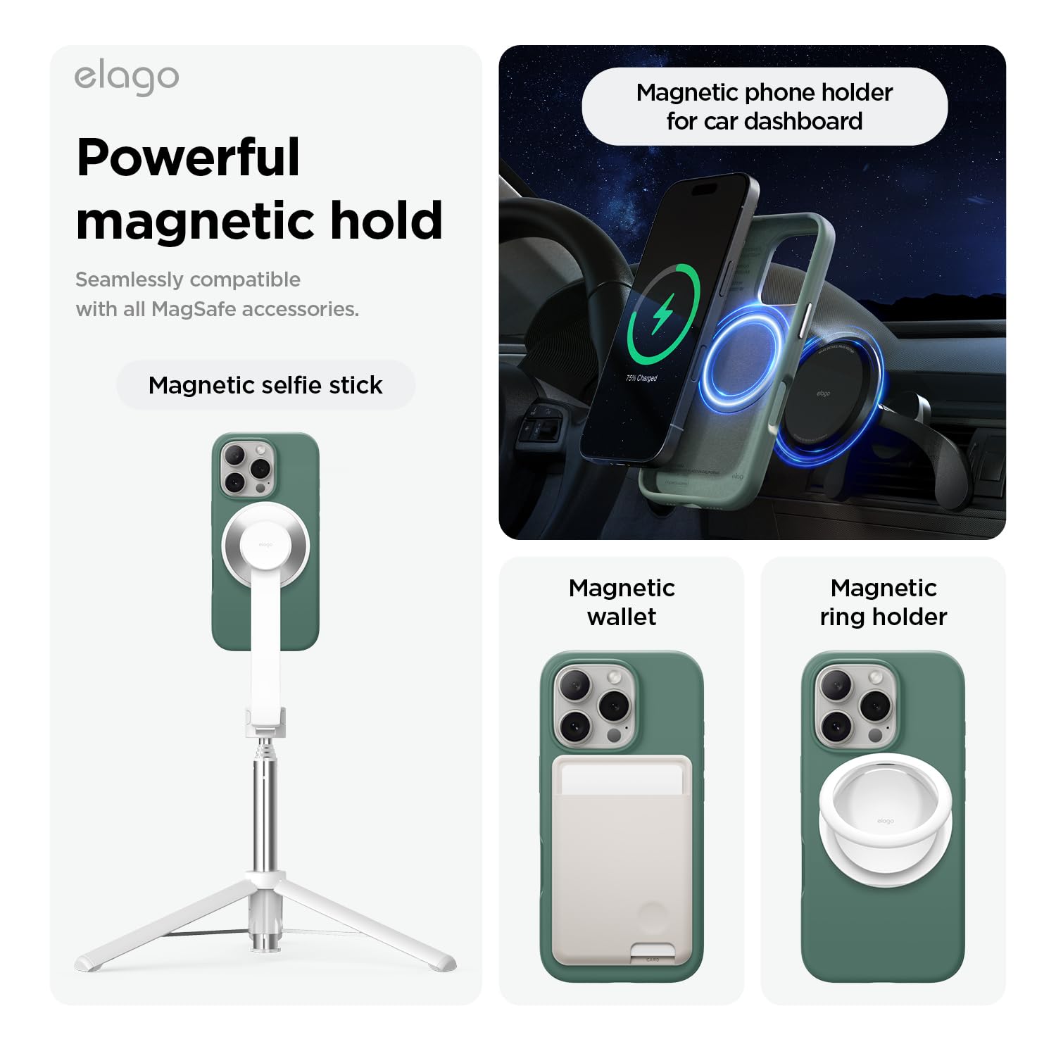 elago Cover Magnetica in Silicone Compatibile con iPhone 16 Pro Cover 6.3 pollici Compatibile con tutti gli accessori MagSafe - Magneti Integrati, Silicone a Presa Morbida, Antiurto (Notte Verde)
