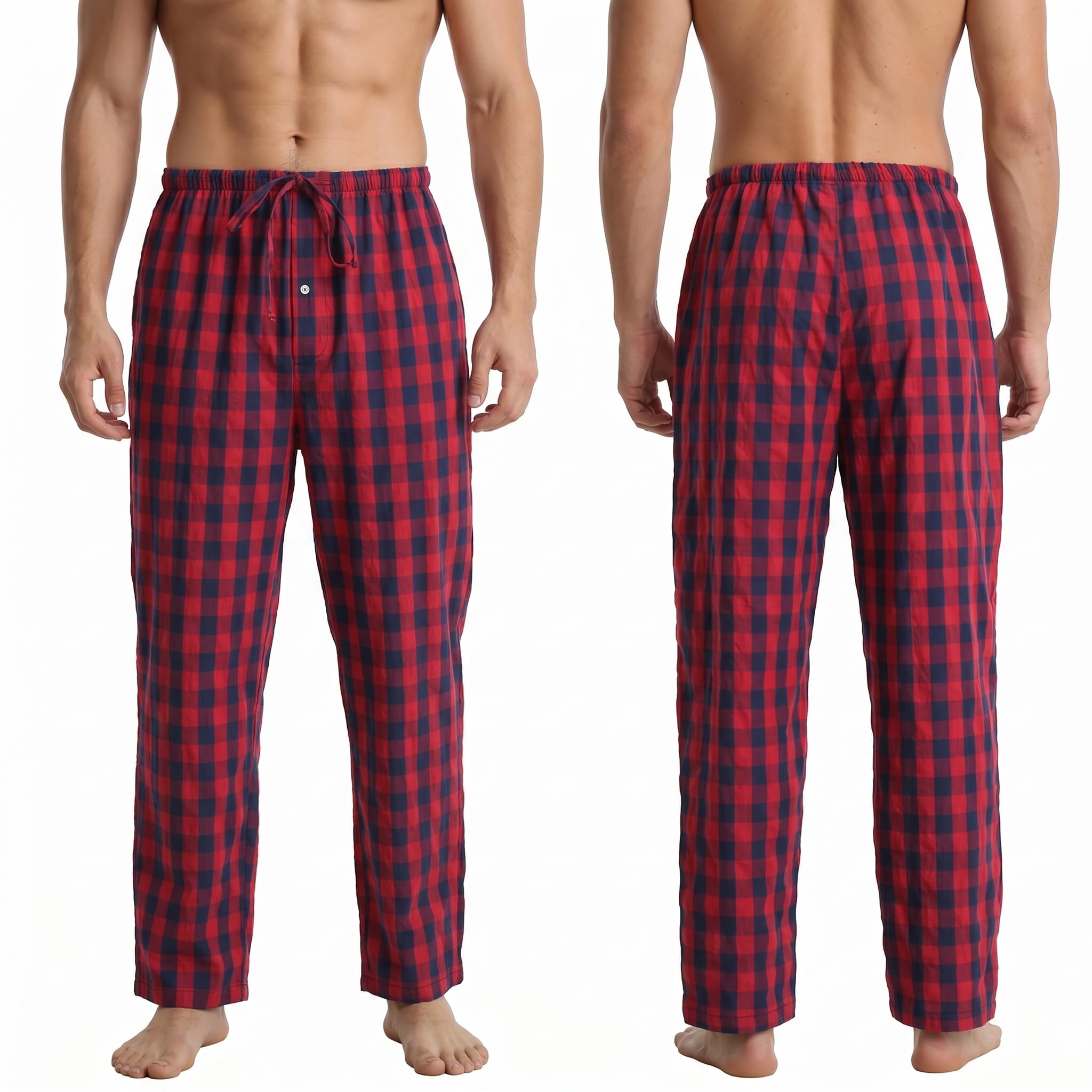 YUSHOW Pantaloni Pigiama Uomo Cotone a Quadretti Comodo Pantaloni da Notte Lunghi con Tasche Coulisse per Casa Pacco da 2