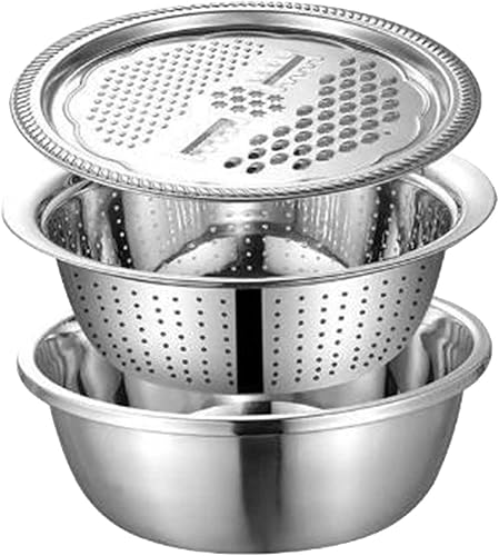 Miniatura 2 de Multifunctional Stainless Steel Basket Multi-Purpose Vegetable Cutter Graters for Kitchen, 3 in 1 Colanders Basin, Salad Maker Bowl Fruit Vegetable