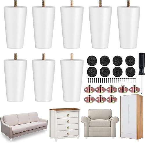 Miniatura 14 de TURSTIN 8 patas redondas para muebles de 3 pulgadas, patas redondas de madera maciza con tuercas en T M8, patas de sofá, patas de repuesto