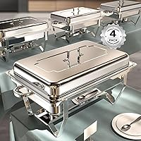 RAMVIC Chafing Dishes Buffet Set 4 Pack 9QT - Safe Rolled Edge, Mirror Polished Stainless Steel Food Warmers for Parties & Events