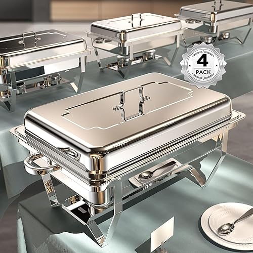 Chafing Dishes for Buffet 4 Pack, 9QT [No Fingers Cut]