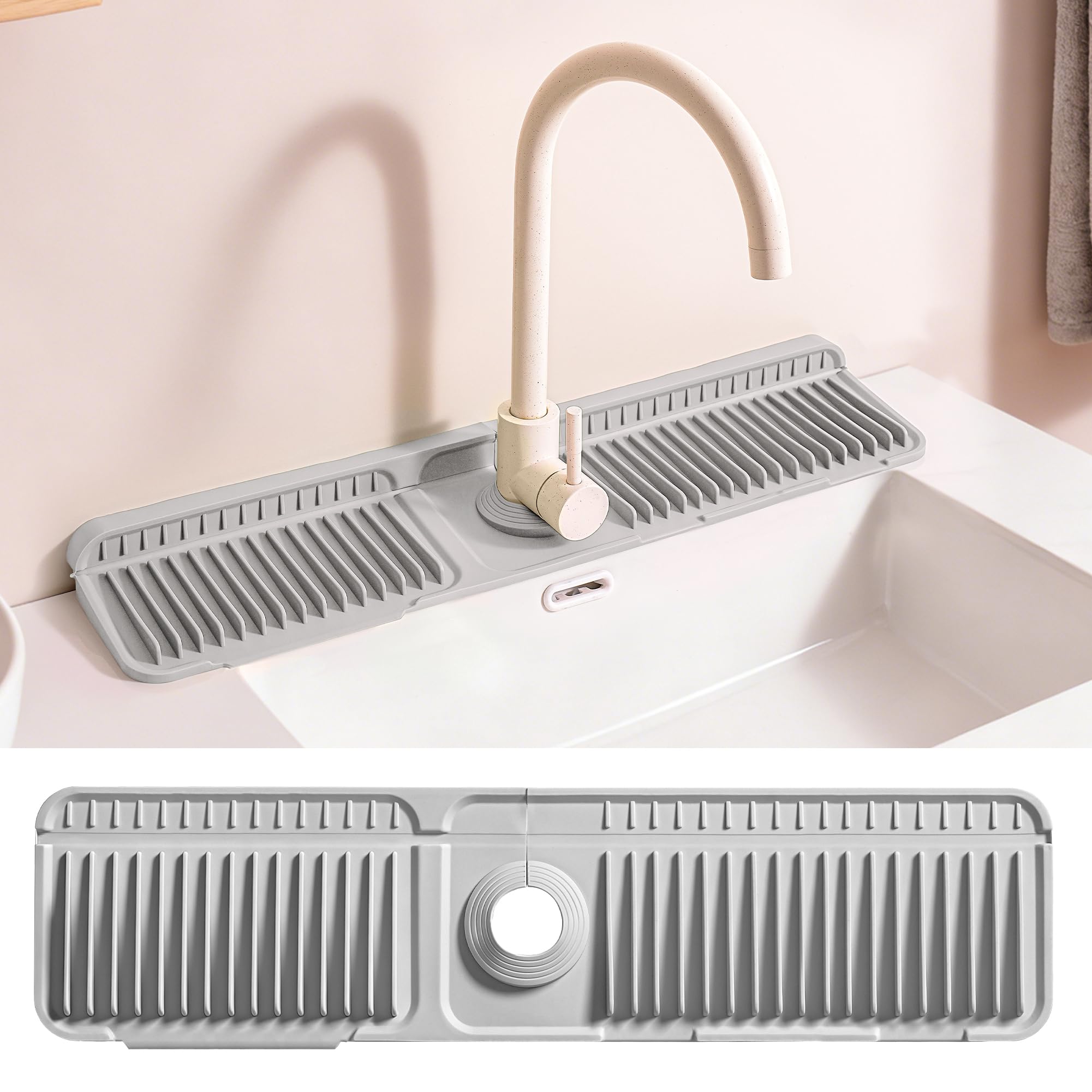 Linpr Silicone Sink Tidy Mat, Kitchen Faucet Splash Guard, Grey, 24"