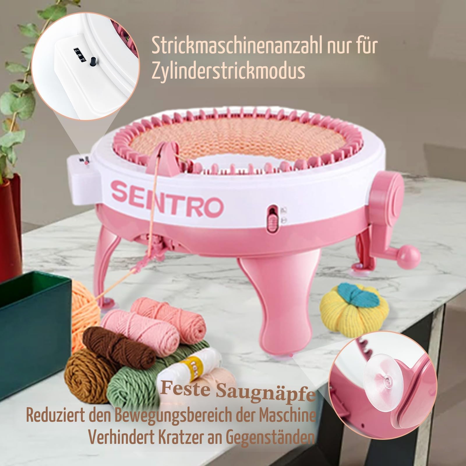 SENTRO 48 Nadeln Strickmaschine mit Reihenzähler für Erwachsene/Kinder, Dualmodus Strickmaschine für Socke, Mütze und Schal