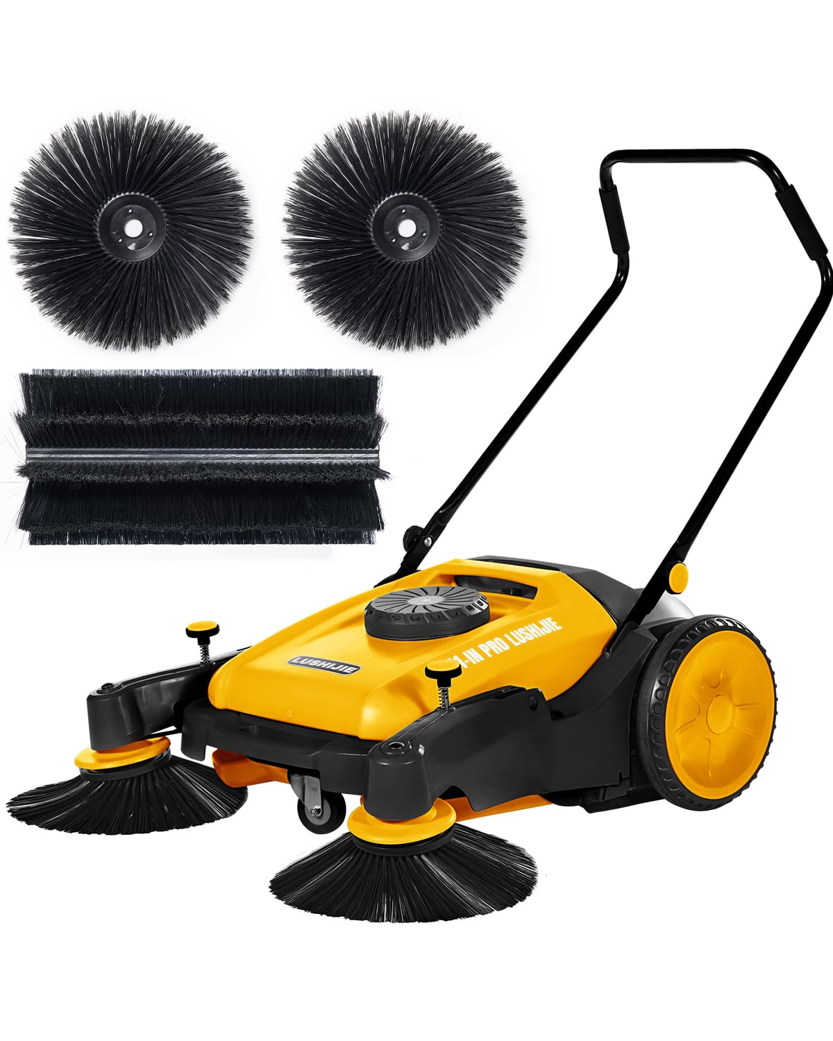 Barredora industrial LUSHIJIE 41, manual, de empuje, para uso comercial, 55 L, gran capacidad, 45 000 pies cuadrados por hora, para uso en interiores y exteriores, color amarillo