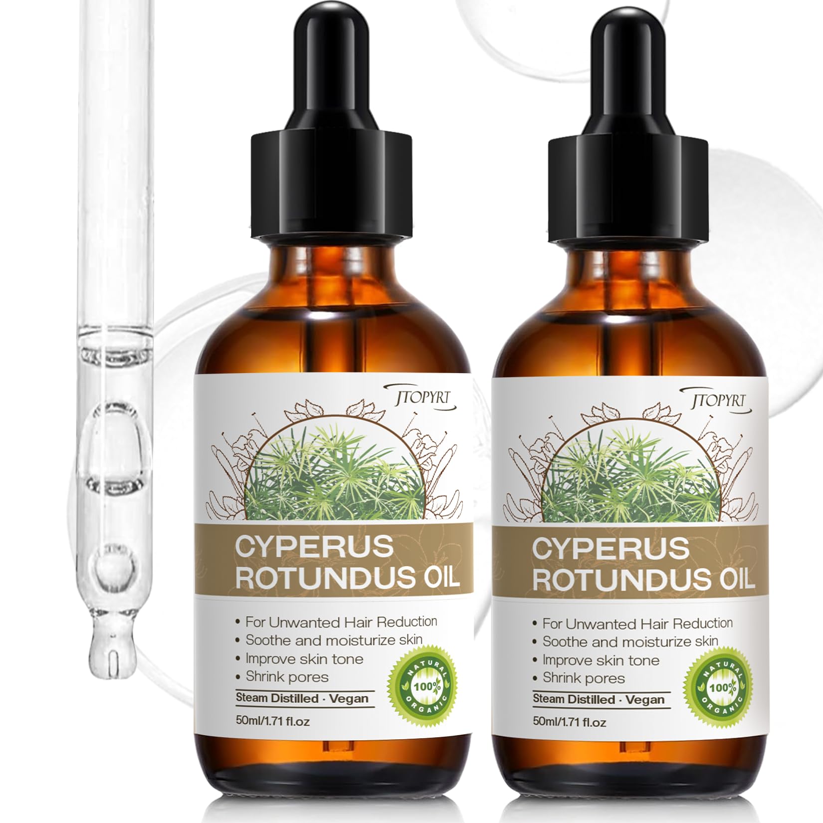 Cyperus Rotundus Oil for Hair Removal: Reducing Hairs Growth Density in 8 Weeks Prevents Ingrown Hairs Thinner & Less Dense Hair for Face & Body Moisturizing Soothing for All Skin Types 2 Pack