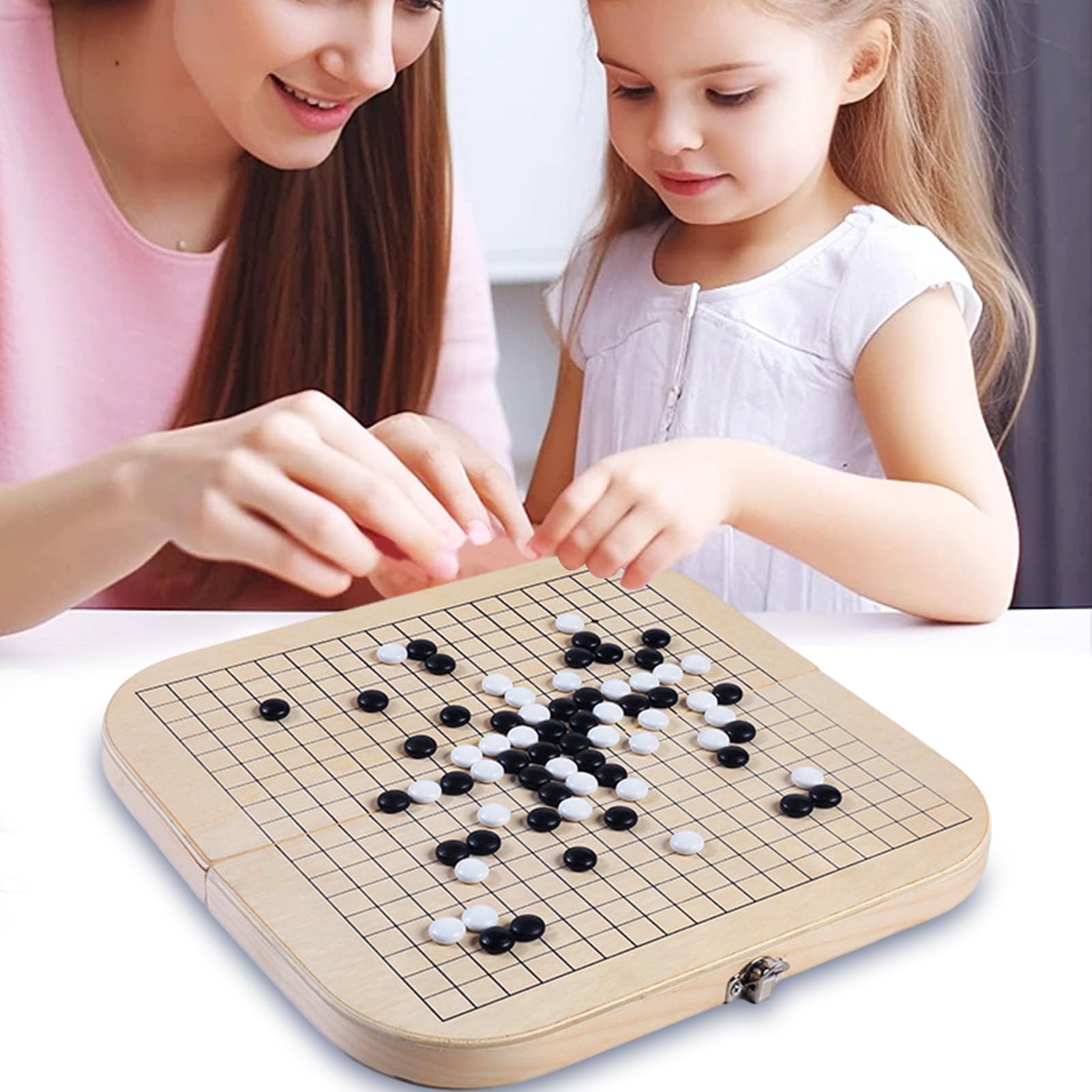 Ensemble De Jeu Go and Gomoku en Bois – Plateau Pliable 2 en 1 avec Boîte De Rangement Portable | Jouet Logique De Stratégie Classique pour Et Adultes | Jeu De Société Familial Éducatif Adapté