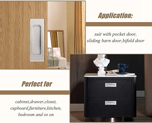 Miniatura 4 de Tiradores de dedo empotrados, 4 manijas de puerta corredera integradas de acero inoxidable con tornillos ocultos, agujero lateral rectangular, mango