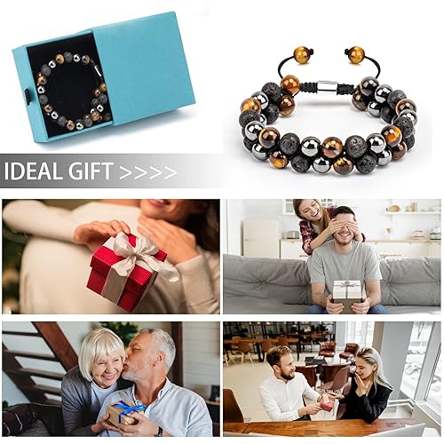 Miniatura 3 de Triple Protection Bracelet,Natural Tiger Eye Black Obsidian and Lava Rock Stone Healing Bracelet for Men Women Bring Good Luck Prosperity and