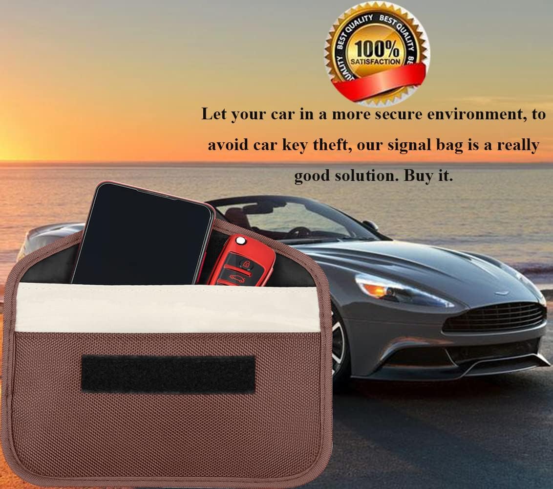 Faraday Key Fob Protector (2 Pack), Premium Faraday Bag/Pouch, Car Key Signal Blocker, Signal Blocking Bag for Cell Phone Privacy P (Brown)