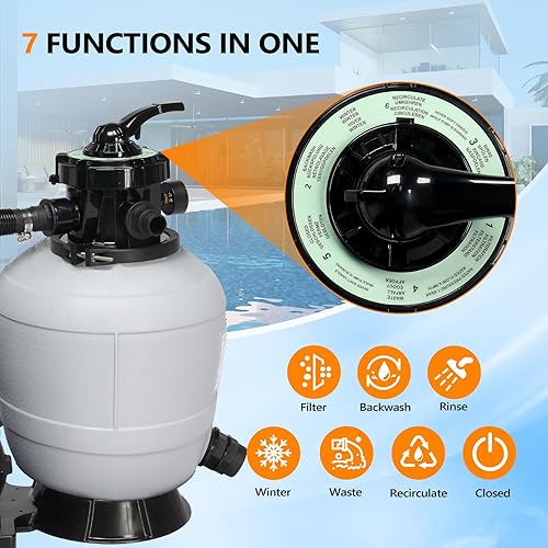 Miniatura 3 de VINGLI - Filtro de arena para piscina (temporizador de 24 horas), tanque de 14 pulgadas con bomba de piscina de 34 HP de 115 V y bolas de filtro de