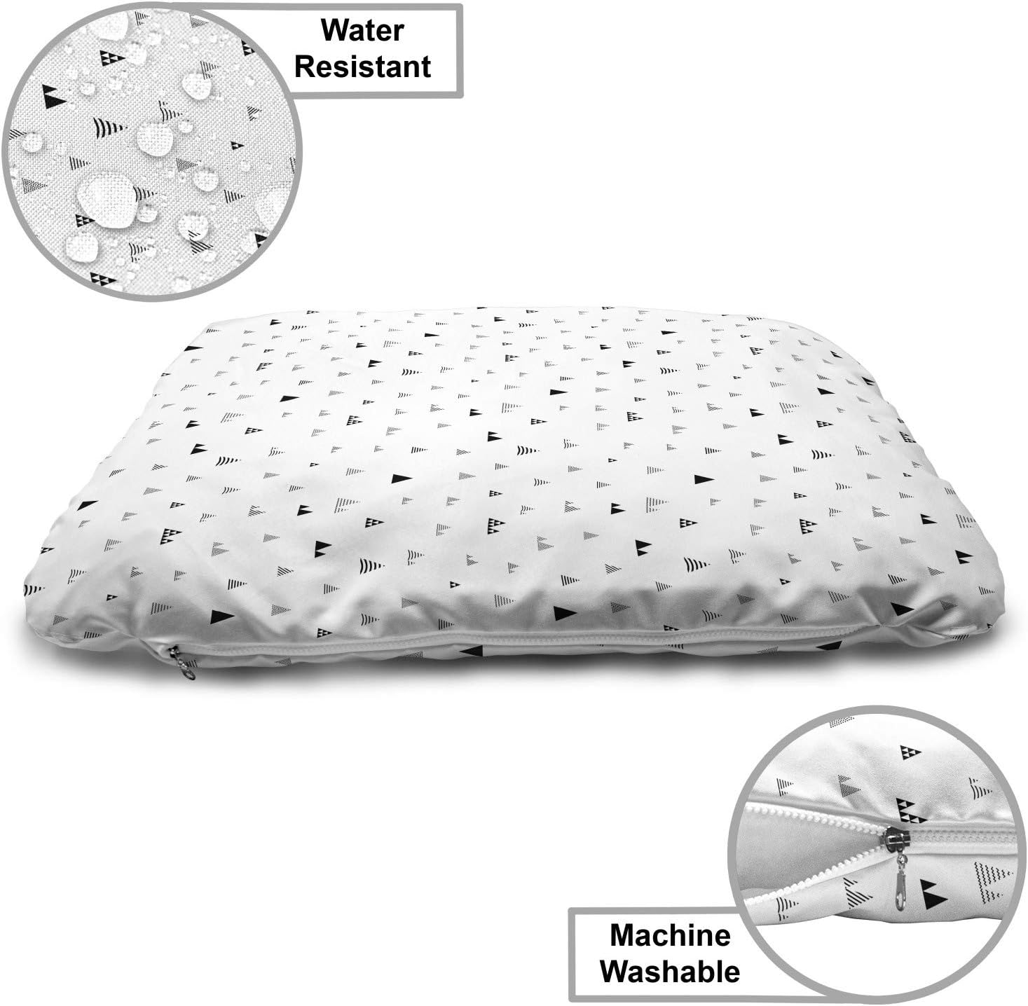 review Ambesonne Abstract Pet Bed, Repetitive Mini Triangular with Stripes and Dots, Chew Resistant Pad for Dogs and Cats Cushion with Removable Cover, 24