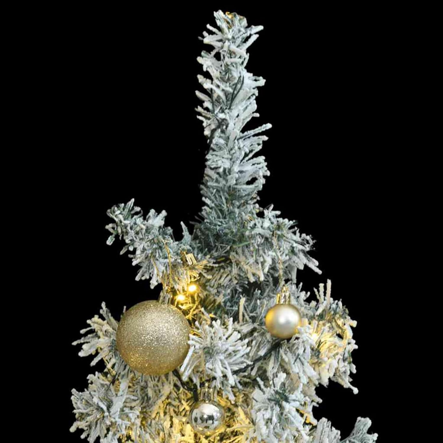 Gecheer Slim Christmas Tree 300 LEDs & Ball Set & Flocked Snow 270 cm PVC Christmas Tree with Metal Stand, Realistic Appearance, Easy Assembly, for Home, Store, Office Model YHSZJ-3210231US