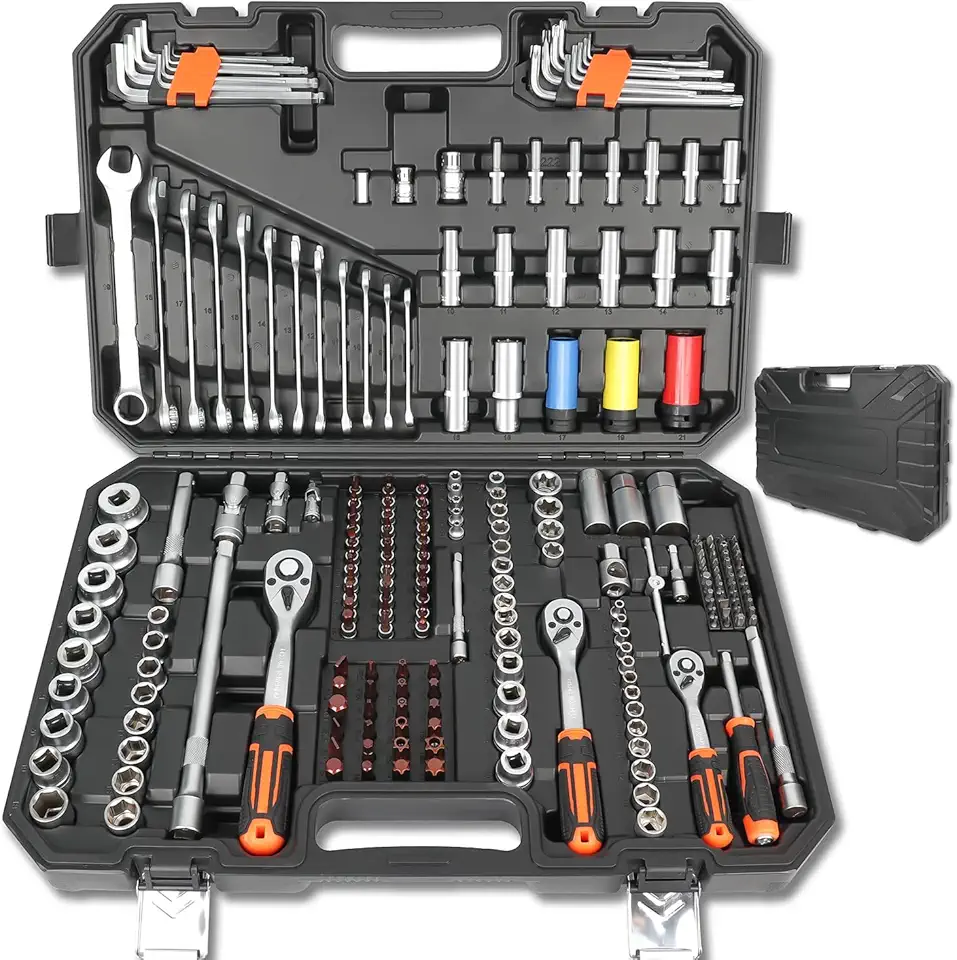 Maleta de Ferramentas Completa, Kit Ferramentas 222 Peças, Maleta, Reparo de Automóveis, Aço cromo vanádio CR-V