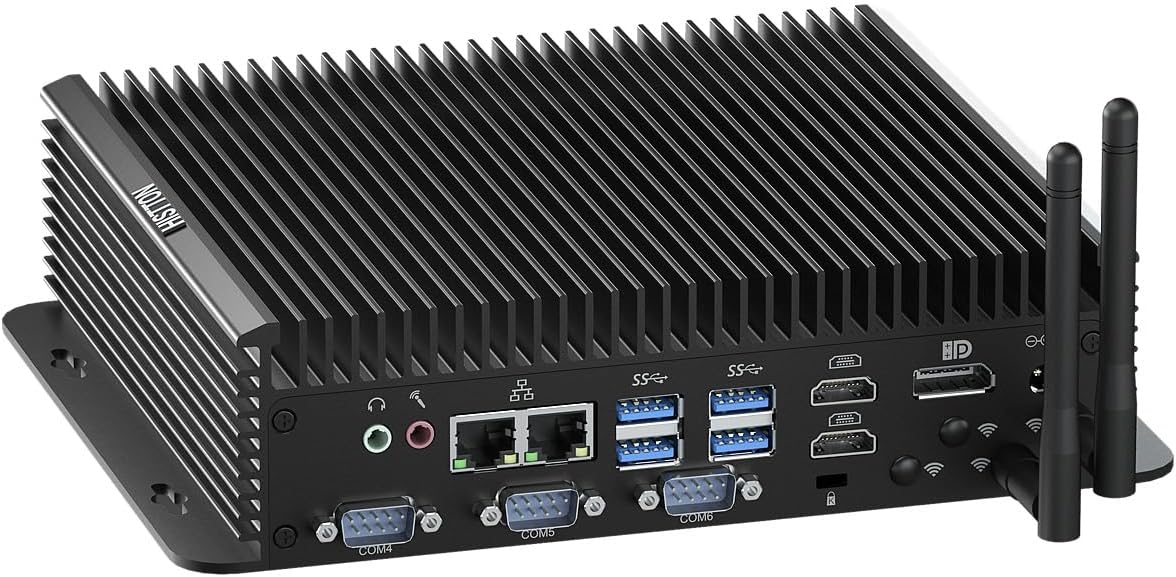 HISTTON Fanless Industrial Mini PC Core i5-1235U, 16GB DDR5 RAM 512GB NVME SSD,WiFi5,BT4.2,TPM2.0,Mini Desktop PC 4 RS232 COM+2 RS422/RS485 COM,2 LAN,Micro PC Windows 11 Pro/Linux