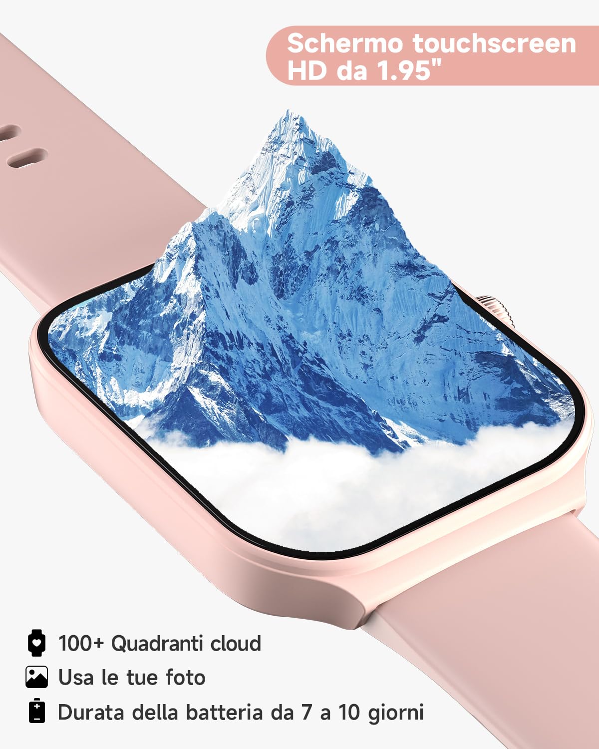TOOBUR Smartwatch Donna Alexa Integrata, 1.95" Orologio Smartwatch Chiamate Cardiofrequenzimetro Contapassi SonnoImpermeabil IP68, 100 Sportivo, Notifiche Messaggi, Compatibile Android IOS