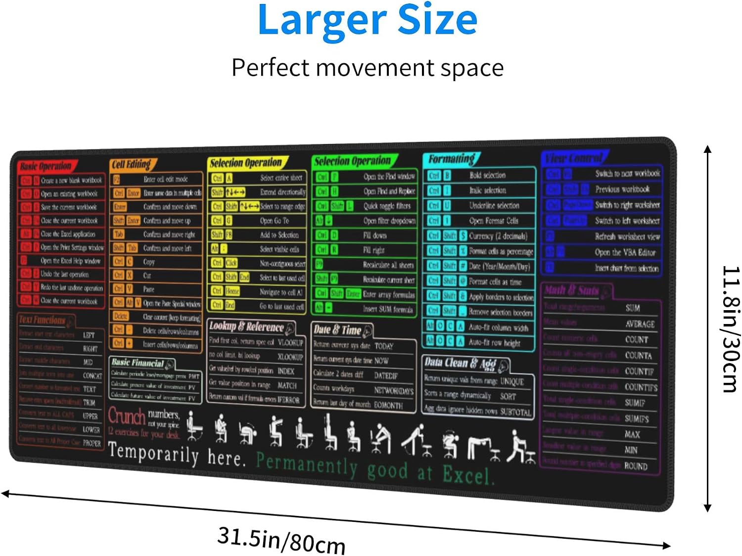 Excel Shortcut Keys Mouse Pad Extended Large Gaming Mousepad XL Big Long Oversized Desk Mat Stitched Edges 31.5 X 11.8 Inch for Home Office image 2