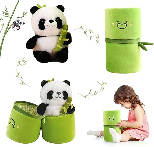 Miniatura 8 de Emoin Animales de peluche de panda de bambú de 11.8 pulgadas, tubo de bambú de panda, peluche de oso panda, muñeca panda, regalos para niños y niñas
