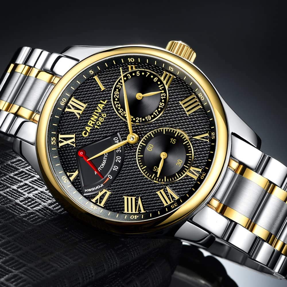 MASTOP Herren Multifunktions-Automatikuhr mit Selbstaufzug Mechanische Uhr Edelstahl Wasserdicht Gangreserve Business Analog Uhr