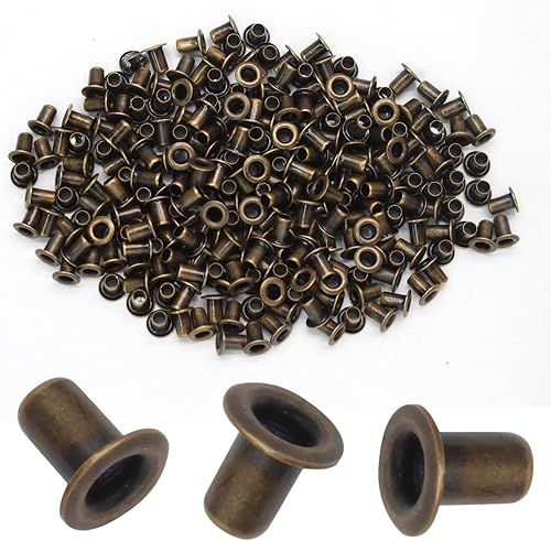 Miniatura 29 de Litoexpe Ojales de 1/8 de pulgada (3mm) de diámetro interior, kit de 200 piezas de ojales de metal con respaldo automático para agujeros para Latón